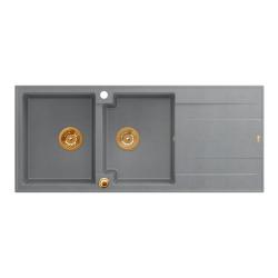 Quadri Luton двоен гранитен мивка с отцедник сив 116x50 см с меден тап 1208967362
