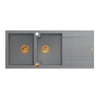 Quadri Luton двоен гранитен мивка с отцедник сив 116x50 см с меден тап 1208967362