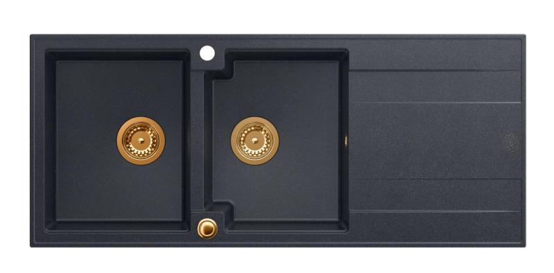 Quadri Luton монтажна двойна мивка от гранит с отцедник антрацит 116x50 см с медна тапа 1208967365
