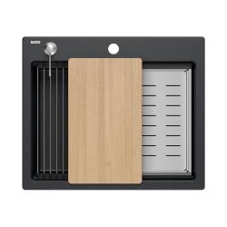 Quadri Durham антрацит гранит монтажен мивка 595x500 с диспенсър за сапун, дъска за рязане, вложен чиния и ролка мат 1208967379