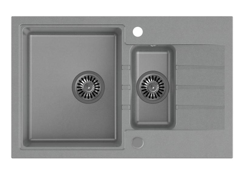 Quadri жилетка сива, гранитна мивка за вграждане с отцедник, двустранна, 78x50cm 1208967380