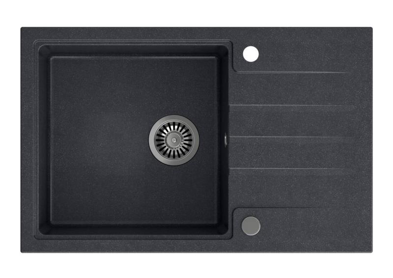 Quadri Cardigan антрацитова гранитна мивка за вграждане с отцедник, обратима, 78x50см, 1208967383
