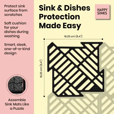 Magisso Happy Sink Пъзел черен защитник на дъното 4 броя за мивка черен 32,5 x 32,5 см 1208967385