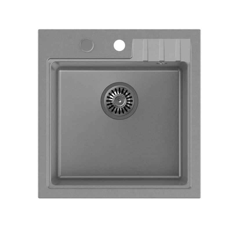Куадри Кардиган сив гранитен мивка за вграждане 50x52см с плот за смесител 1208967395