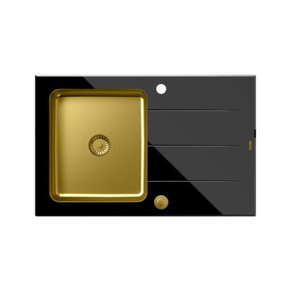 Quadri Glazz вградена златна мивка с черна стъклена капка 78x50 обратима 1208967407
