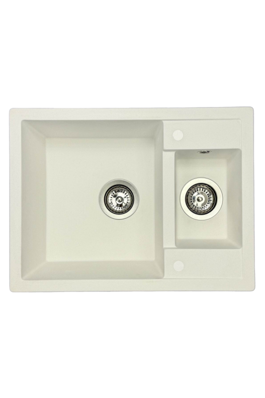 ГранитнаМоя Смарт изключително плитка 1,5 гранитна мивка за монтаж върху плот, бяла, 58x44см 1208967418