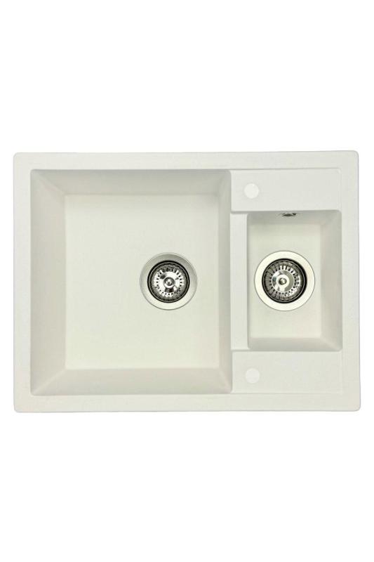 ГранитнаМоя Смарт изключително плитка 1,5 гранитна мивка за монтаж върху плот, бяла, 58x44см 1208967418