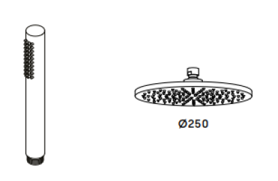 Waterevolution Flow душкомбинация с дъждовен душ матово черно 250мм T141N25PR