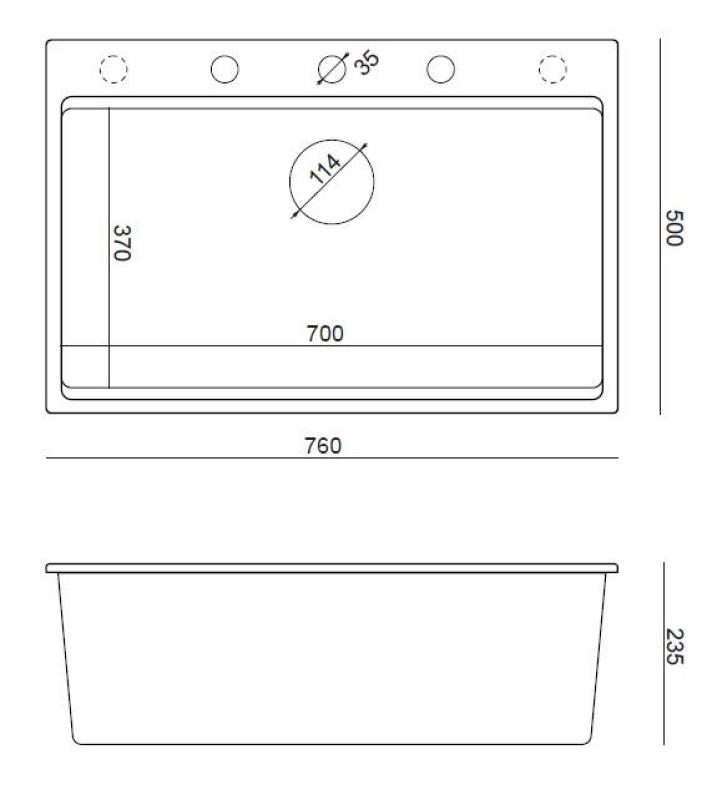 Куадри Хард Рок сива гранитна мивка за монтаж 76x50см, включително неръждаема тапа и аксесоари 1208967430