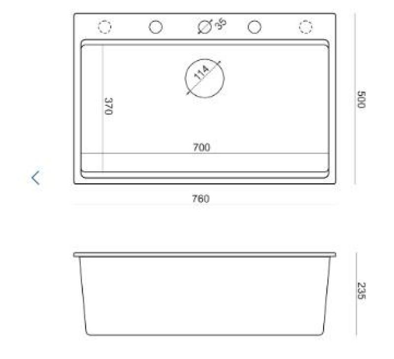 Куадри Хард Рок антрацит гранитно монтиране голяма мивка 76x50см включително меден сифон и аксесоари 1208967445