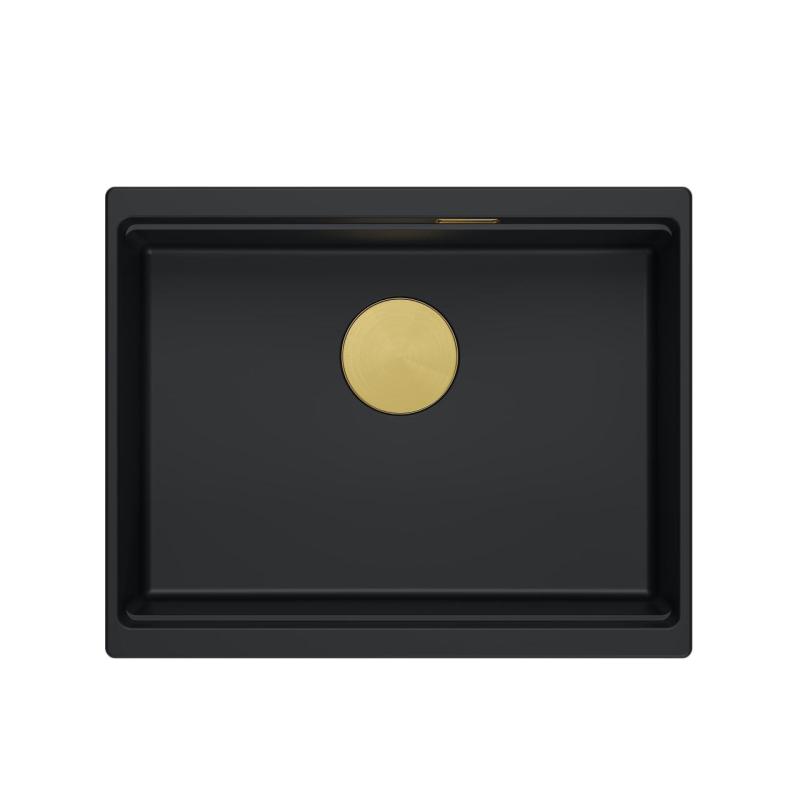 Куадри Нюпорт II гранит подградна черна мивка 560x450 мм със златен капак и сифон 1208967449
