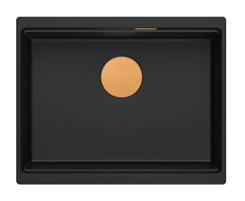 Куадри Нюпорт II гранитна мивка за вграждане в черно, размери 560x450 мм, с меден капак и тапа 1208967450
