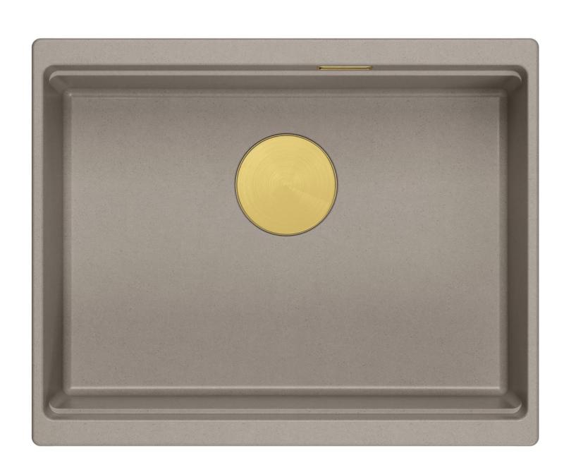Куадри Нюпорт II гранит мивка под плот в цвят таупе 560x450мм с златна тапа и капак за източване 1208967454