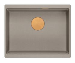 Куадри Нюпорт II гранит подмонтирана мивка в цвят таупе 560x450mm с медна запушалка и капачка за оттичане 1208967455