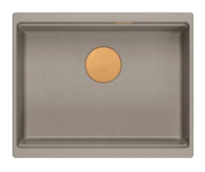 Куадри Нюпорт II гранит подмонтирана мивка в цвят таупе 560x450mm с медна запушалка и капачка за оттичане 1208967455