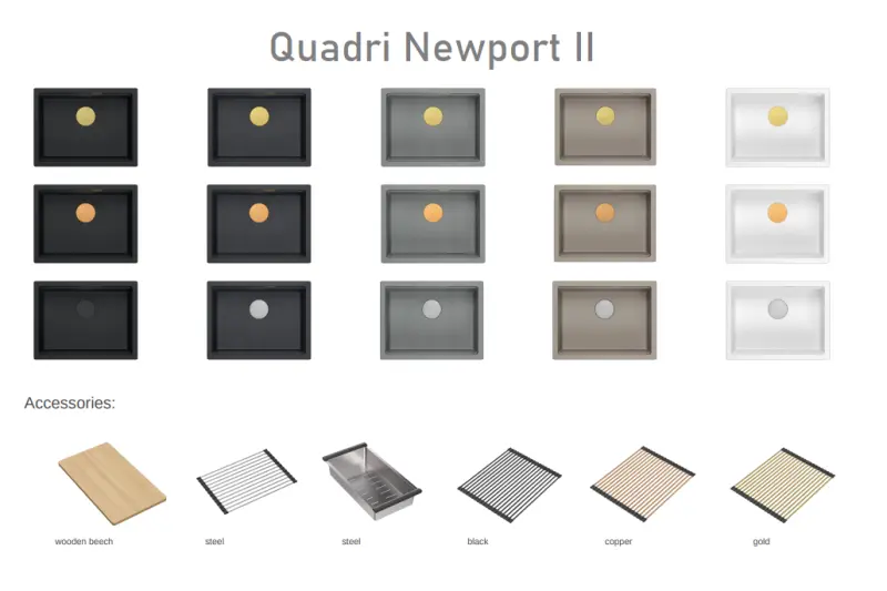 Quadri Newport II гранитно подмонтирано антрацитово мивка 560x450мм с меден плъг и капачка за източване 1208967461