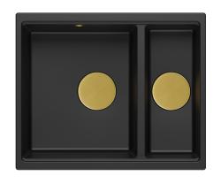 Quadri Newport II черен 1,5 мивка гранит за монтаж отгоре и отдолу 555x460mm със златен капак 1208967464