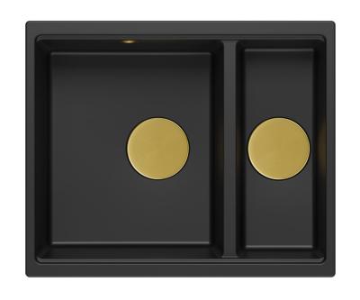 Quadri Newport II черен 1,5 мивка гранит за монтаж отгоре и отдолу 555x460mm със златен капак 1208967464