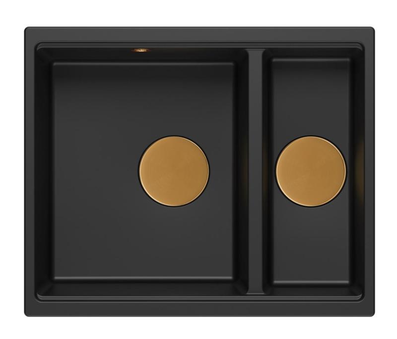 Quadri Newport II черен 1,5 мивка от гранит за вграждане и под плот мивка 555x460mm с меден сифон 1208967465