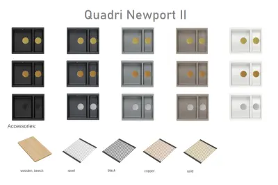 Quadri Newport II taupe 1,5 мивка гранит за вграждане и под вграждане 555x460mm със златна тапа 1208967467