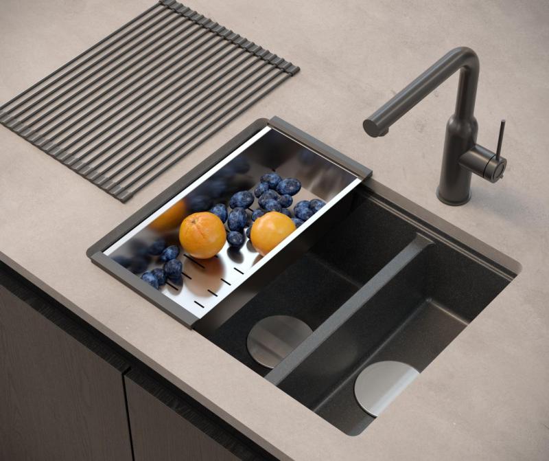 Quadri Newport II антрацит 1,5 мивка гранит за вграждане и подграждане 555x460mm с неръждаема стомана запушалка 1208967472