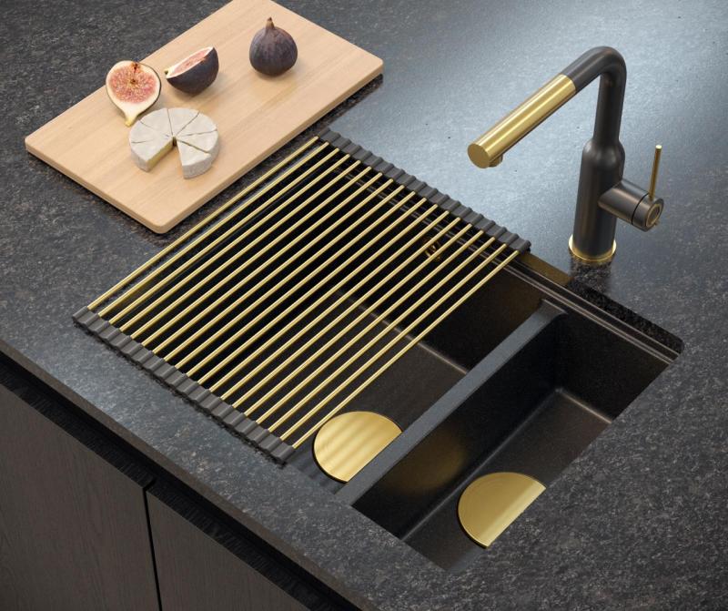 Quadri Newport II антрацит 1,5 мивка гранит за монтаж отгоре и отдолу мивка 555x460mm със златен сифон 1208967473