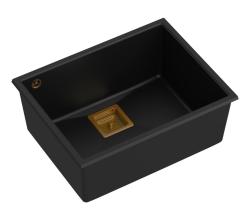 Quadri Quadrangle черен гранит подмонтирана мивка 55x42см с меден сифон 1208967476