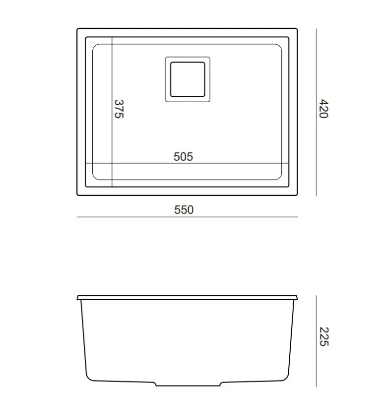 Quadri Quadrangle черен гранит подмонтирана мивка 55x42см с меден сифон 1208967476