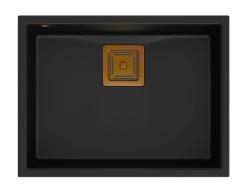 Quadri Quadrangle антрацитен гранит подмонтируема мивка 55x42cm с меден клапан 1208967480