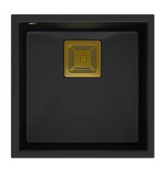 Четириъгълна черна гранитна мивка Quadri Quadrangle за вграждане 42x42cm със златна тапа 1208967481