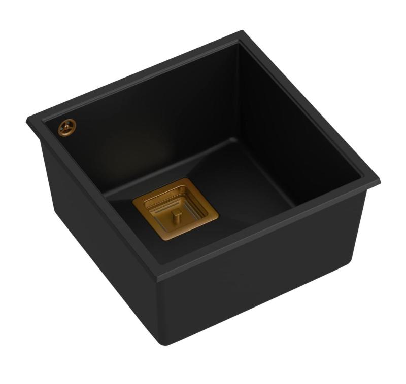 Куадри Квадрангъл черна гранитна подградна мивка 42x42см с медна тапа 1208967482