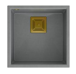 Квадри Квадрангъл сив гранит вградена мивка 42x42см със златна тапа 1208967484