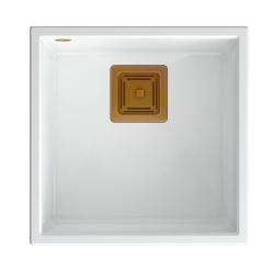 Четириъгълна мивка Quadri от бял гранит за вграждане 42x42см с меден клапан 1208967490