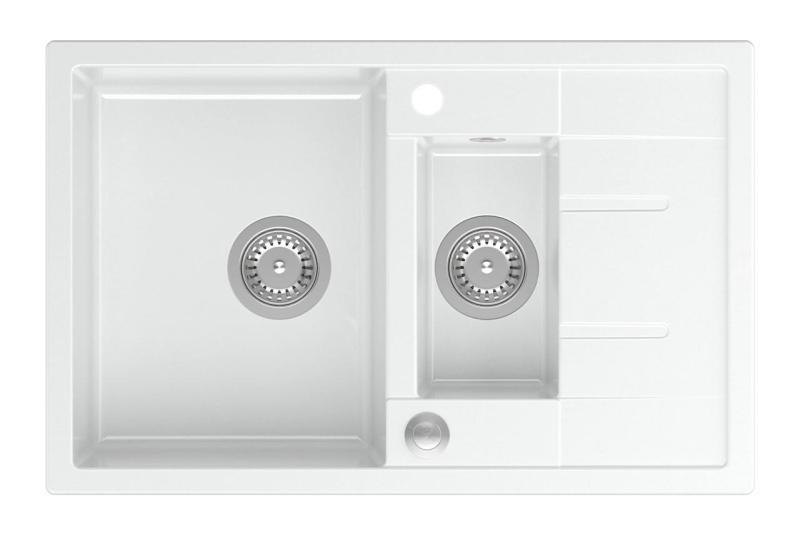 Куадри Брентон бяла гранитна мивка с едно и половин корито и отцедник 78x50см с неръждаема запушалка 1208967491