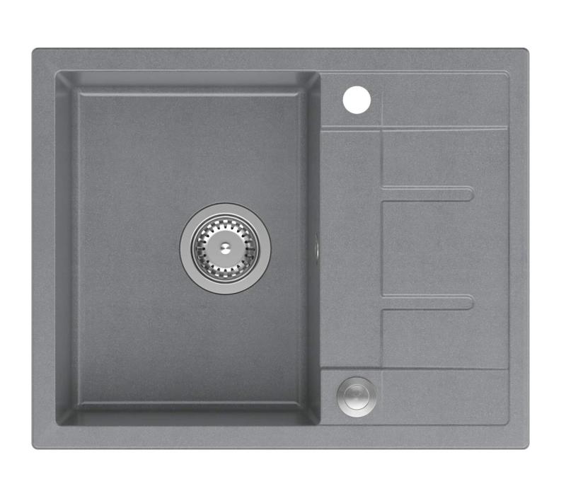 Куадри Далтон сива гранитна мивка за вграждане с отцедник 62x50см с неръждаема стоманена тапа 1208967492