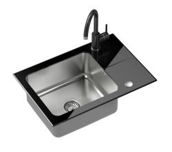 Quadri Glazz Set с кухненски кран и монтирана мивка от неръждаема стомана с черно стъклено отцедник 64x44см обръщаем 1208967493