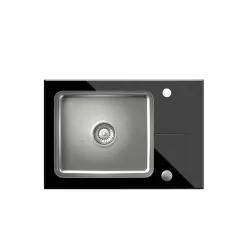 Quadri Glazz Set с кухненски кран и монтирана мивка от неръждаема стомана с черно стъклено отцедник 64x44см обръщаем 1208967493