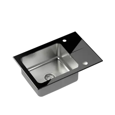 Quadri Glazz Set с кухненски кран и монтирана мивка от неръждаема стомана с черно стъклено отцедник 64x44см обръщаем 1208967493