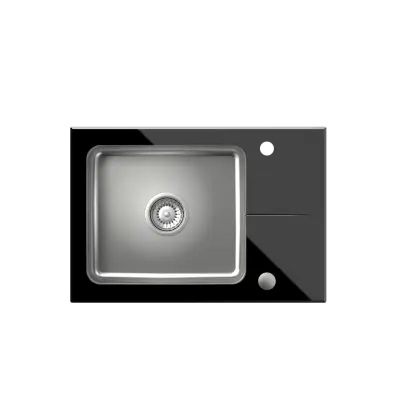Quadri Glazz Set с кухненски кран и монтирана мивка от неръждаема стомана с черно стъклено отцедник 64x44см обръщаем 1208967493