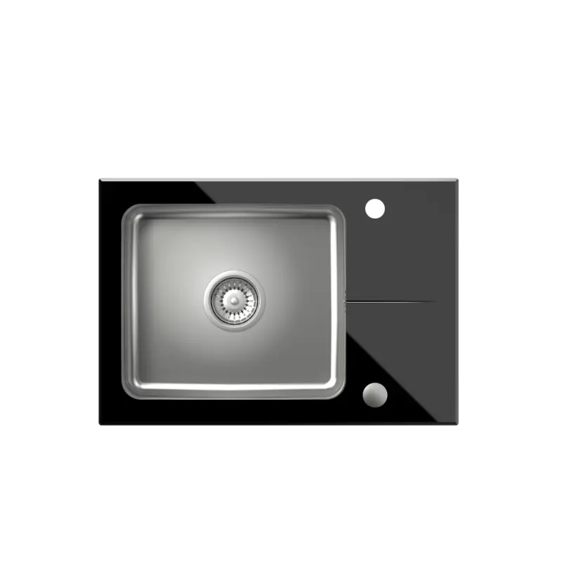 Quadri Glazz Set с кухненски кран и монтирана мивка от неръждаема стомана с черно стъклено отцедник 64x44см обръщаем 1208967493