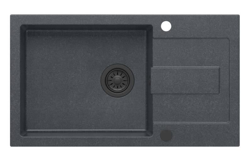 Куадри Сътън XL антрацит гранитна мивка за монтаж отгоре 78x45см с отцедник, обръщаема, с черен сифон 1208967494