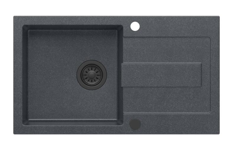 Quadri Sutton антрацит гранитна мивка за плот 78x45cm с отцедник, обратима, с черен клапан 1208967495