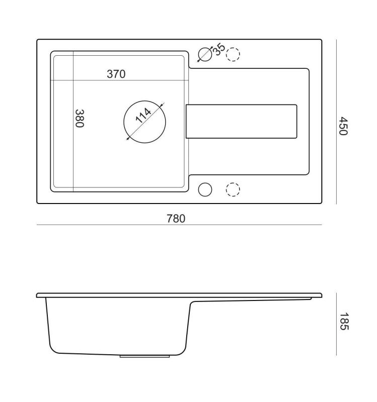 Quadri Sutton антрацит гранитна мивка за плот 78x45cm с отцедник, обратима, с черен клапан 1208967495