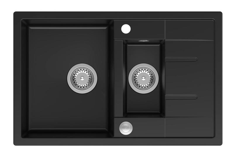 Quadri Brenton антрацит гранитна мивка с плот 1,5 корита с отцедник 78x50см с неръждаема запушалка 1208967556
