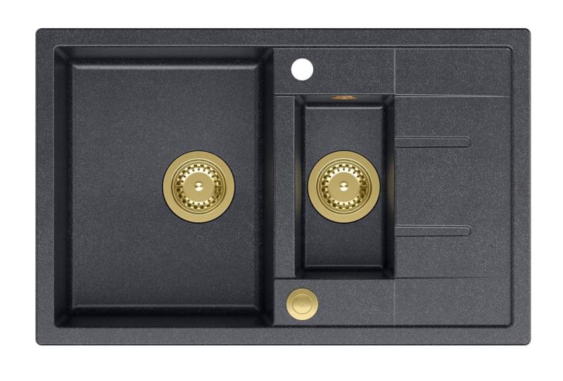 Куадри Брентон антрацит гранитен надстройка 1,5 мивка с отцедник 78x50см със златен сифон 1208967557