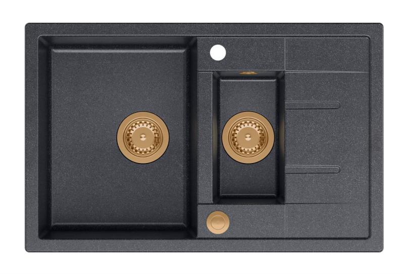 Куадри Брентон антрацит гранитен надплот 1,5 мивка с отцедник 78x50см с медна тапа 1208967558