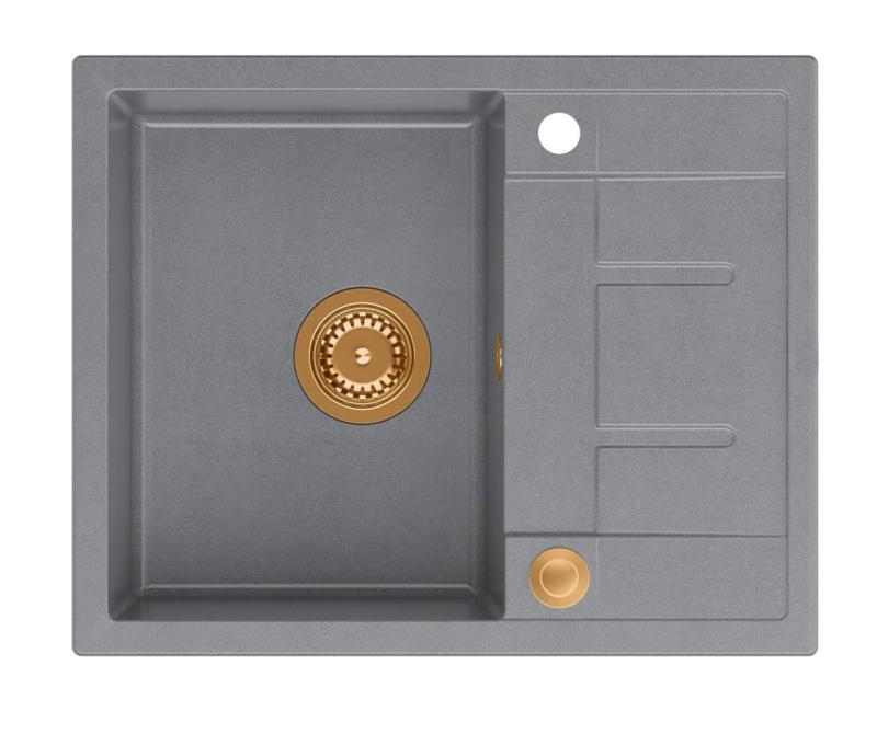Куадри Далтон сива гранитна мивка с отцедник 62x50см с медна тапа 1208967566