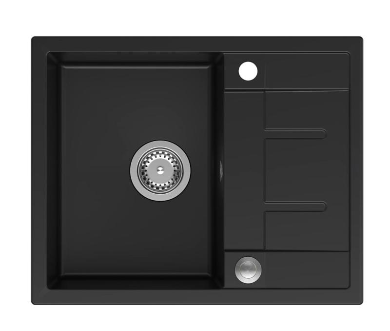 Куадри Далтон черна гранитна мивка с отцедник 62x50см с неръждаема тапа 1208967567