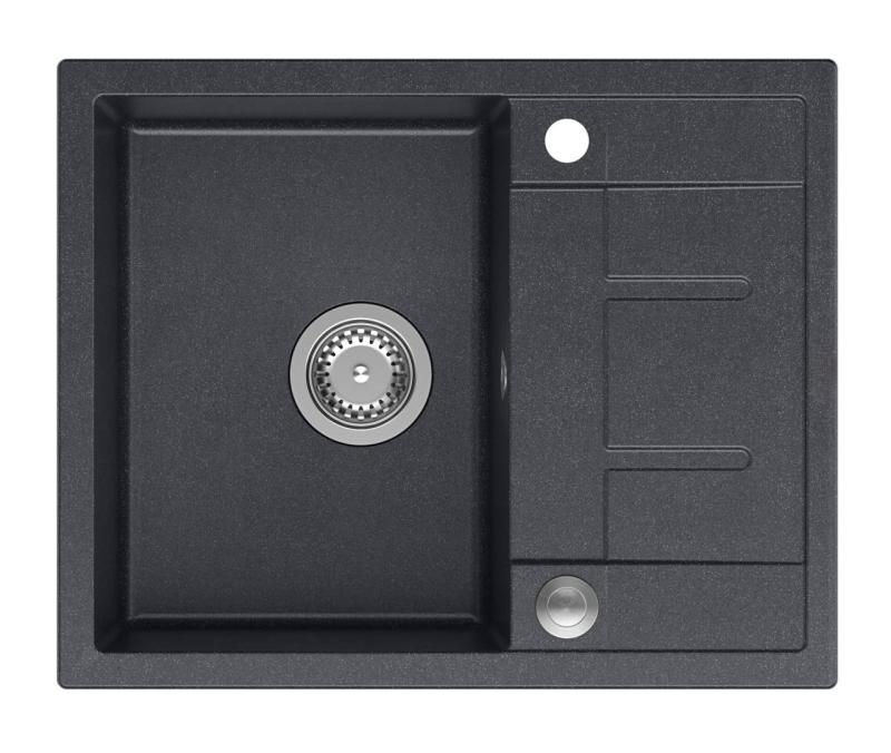 Куадри Далтон антрацитна гранитна мивка с отцедник 62x50см с неръждаема запушалка 1208967570