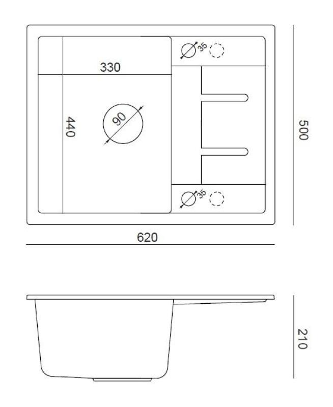 Quadri Dalton бяла гранитна мивка с плот за отцеждане 62x50см с неръждаем стоманен клапан 1208967573
